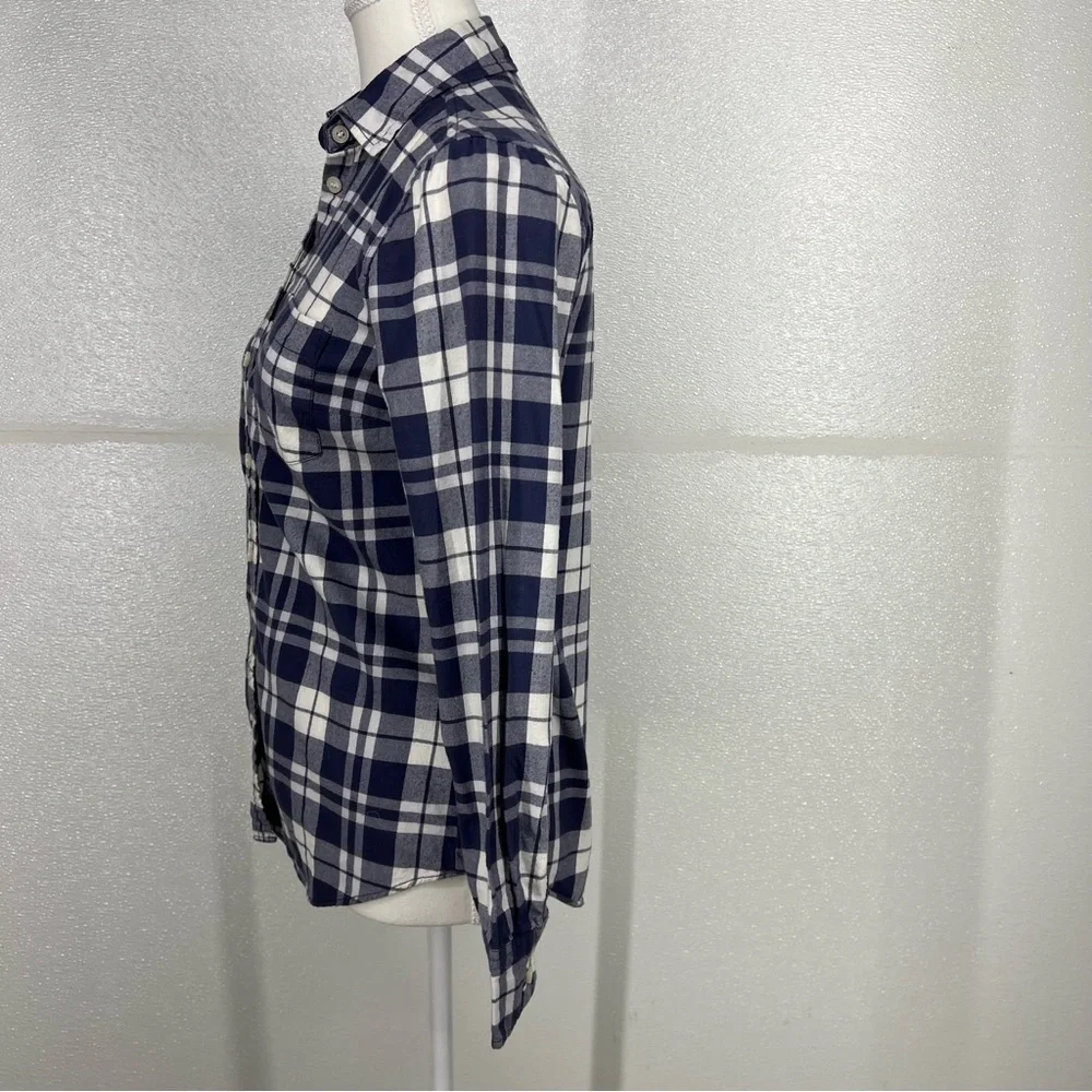 J.Crew‎ Mercantile Women's Blue Plaid Button Down Flannel  Shirt Size XXS